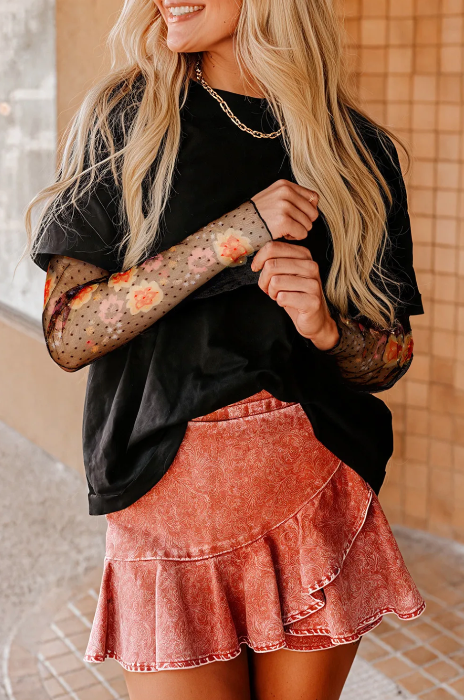floral mesh t shirt